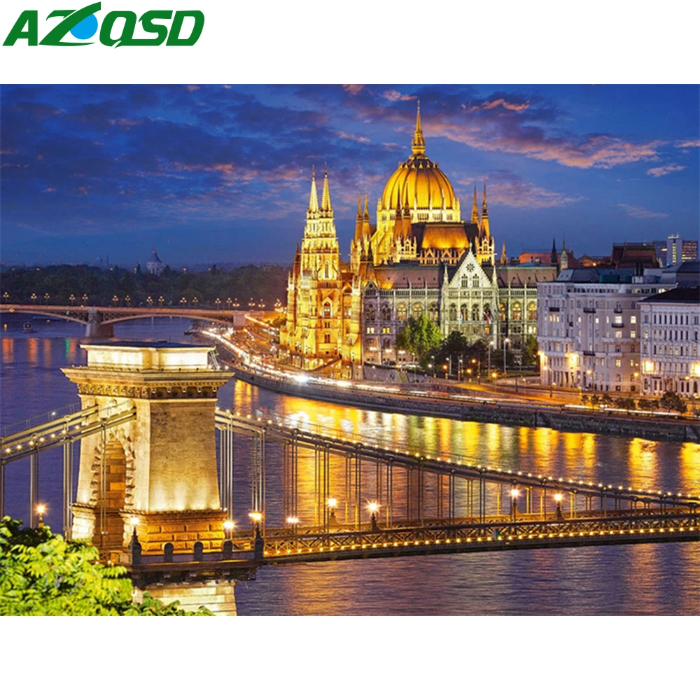 

AZQSD 5D Daimond Painting Mosaic Bridge Full Square/Round Drill Diamond Embroidery Landscape DIY Needlework Home Decortion