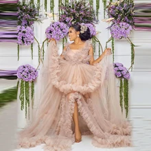 

Charming Extra Puffy Tulle Evening Gowns With Flares Straps Sleeveless Hi Low Ruffles Tiered Fluffy Women Aso Ebi Prom Dress