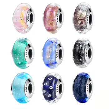 

925 Sterling Silver 14 Styles Exquisite Murano Glass Beads Charm fit Original PAN Charm Bracelet & Bangles Beads Glass Jewelry