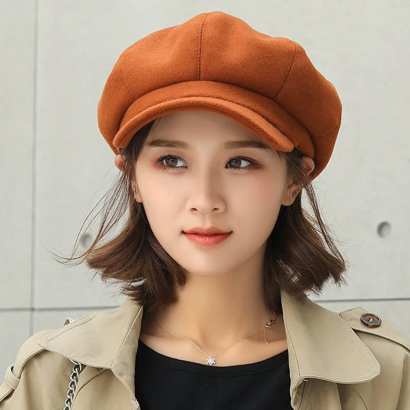Women Wool Beret Hat British Style Retro Solid Color OFemale Thick Warm Winter Elegant Caps