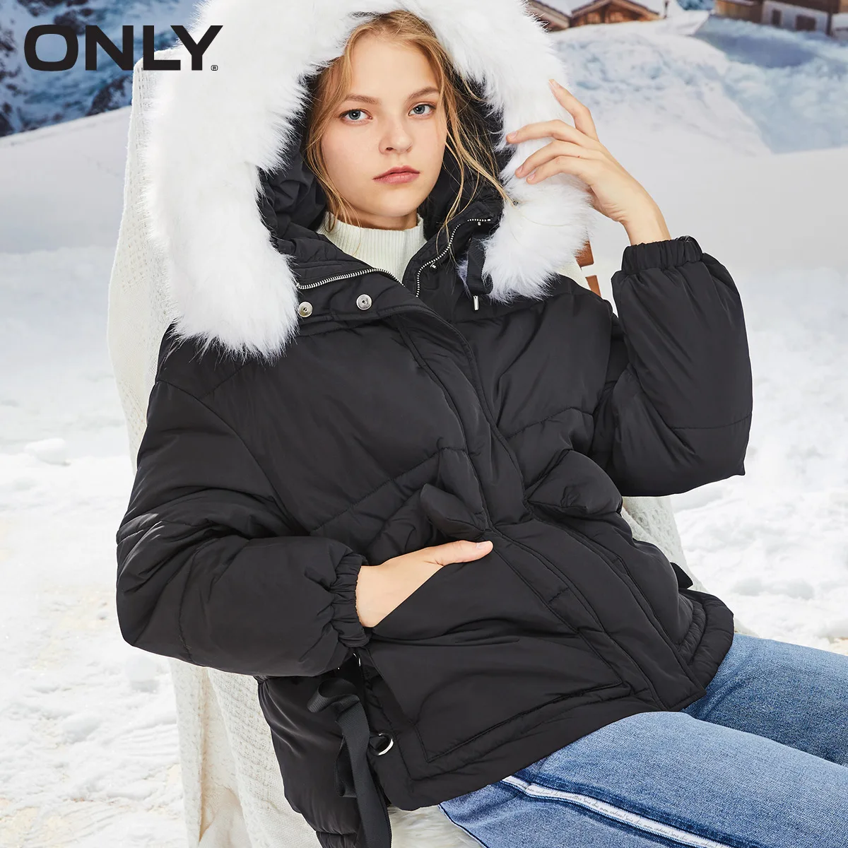 Только зимнее хлопковое пальто свободного кроя со съемным меховым воротником | 119322502 - Цвет: BLACK