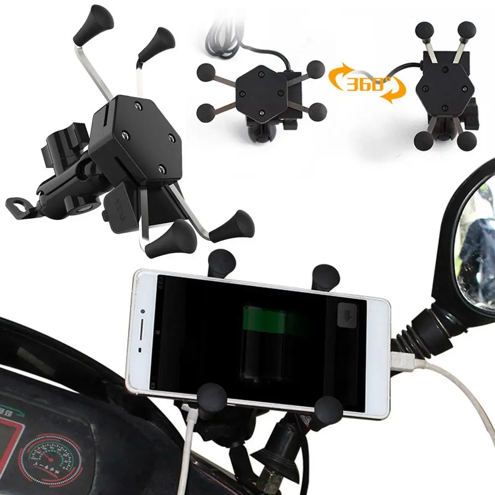 ABS 360 градусов вращения мотоцикла ручка скутера мобильного телефона держатель кронштейна подставка 8 мм-10 мм Диаметр USB зарядное устройство