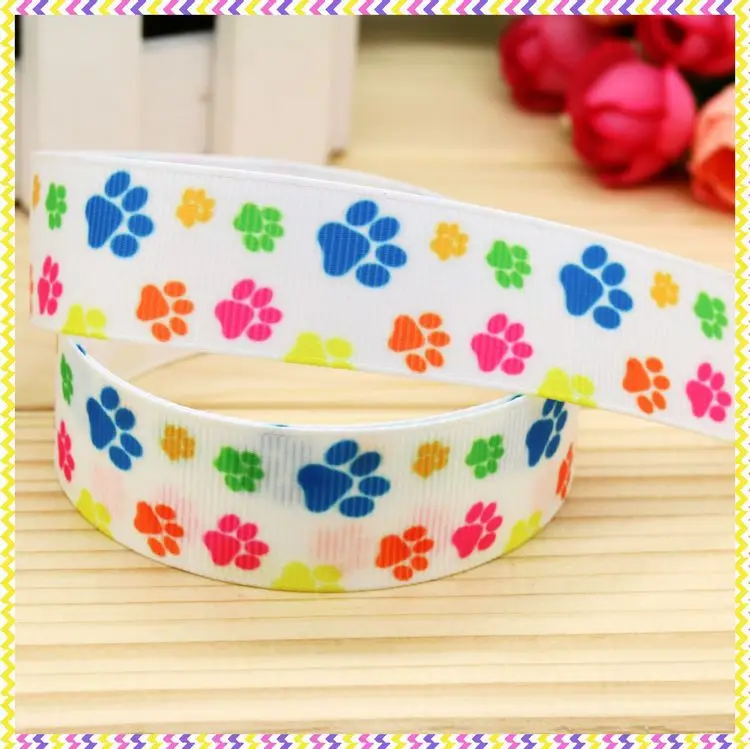 Dhk 7/8 ''5Yards Dog Paw Stampato Grosgrain Ribbon Headwear Hair Bow Decorazione Del Partito Fai Da Te Oem All'Ingrosso 22Mm E956