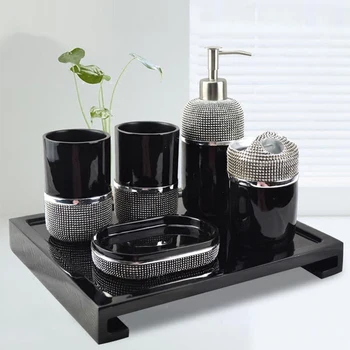 

European Style Home Decoration Bathroom Set Five-piece Set Toiletry Kit Soap Dispenser Lotion Bottle Toothbrush Holder Set