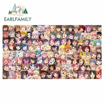 

EARLFAMILY 13cm x 7.1cm for Ahegao Face Bunch of Girls Decal Cartoon Refrigerator Car Stickers Windshield Scratch-Proof Graphics