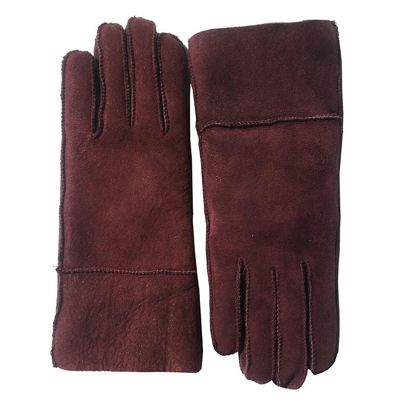 Matte red Зимние толстые женские перчатки из натуральной овчины, меховые перчатки, женские теплые уличные перчатки из натуральной кожи, Женские ветрозащитные перчатки - Цвет: Matte red