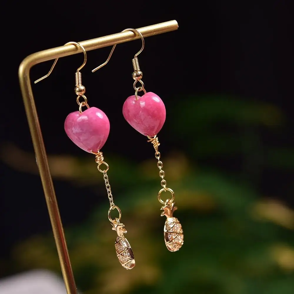 Оригинальные серьги 14k с розовым камнем Крючки для ушей Женские аксессуары
