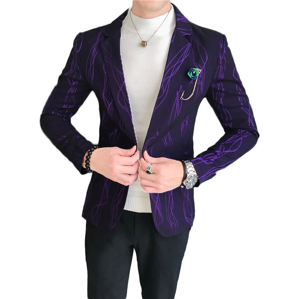 

Personality Gilding Stripe Blazers Men Blazer Homme Male Prom Office Formal Tuxedos Jacket Slim Fit Business Casual Suit jacket