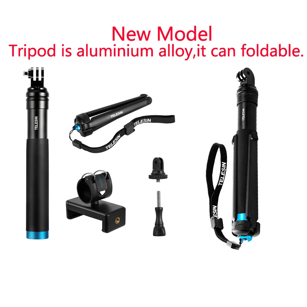 new model TELESIN 6 в 1 Выдвижная палка для селфи из алюминиевого сплава+ Съемный штатив держатель для телефона для GoPro SJCAM для камер Xiaomi Yi - Цвет: new model