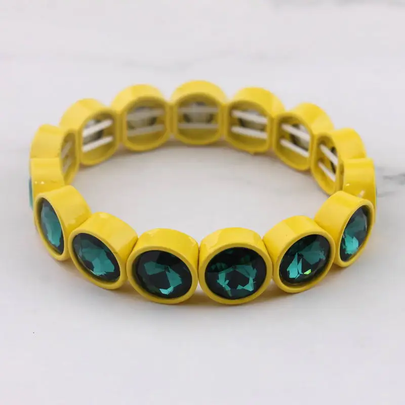 10 мм браслеты с эластичными нитями, украшенные кристаллами, многоцветная картина, металлическая рамка, регулируемые браслеты для женщин, модные ювелирные изделия - Metal Color: Yellow