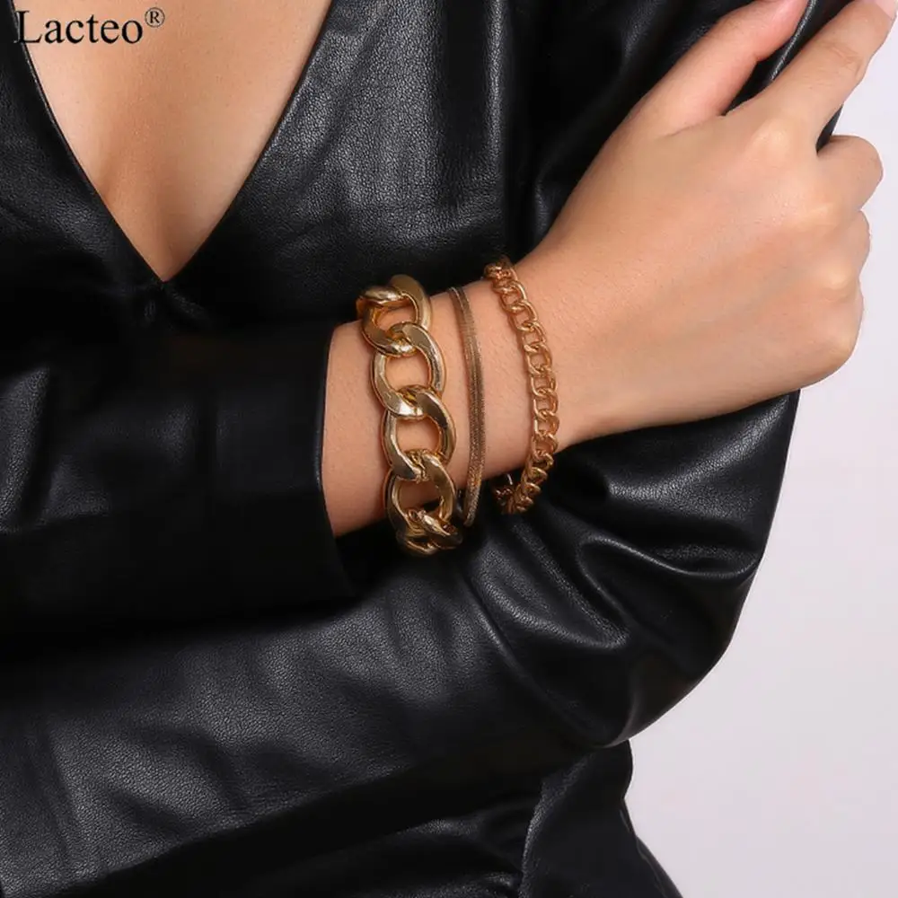 Lacteo панк 3 шт./компл. обувь на толстом массивном каблуке Серебряная цепочка браслет для Для женщин в стиле «хип-хоп» крест цепи браслеты с подвесками массивные женские ювелирные изделия