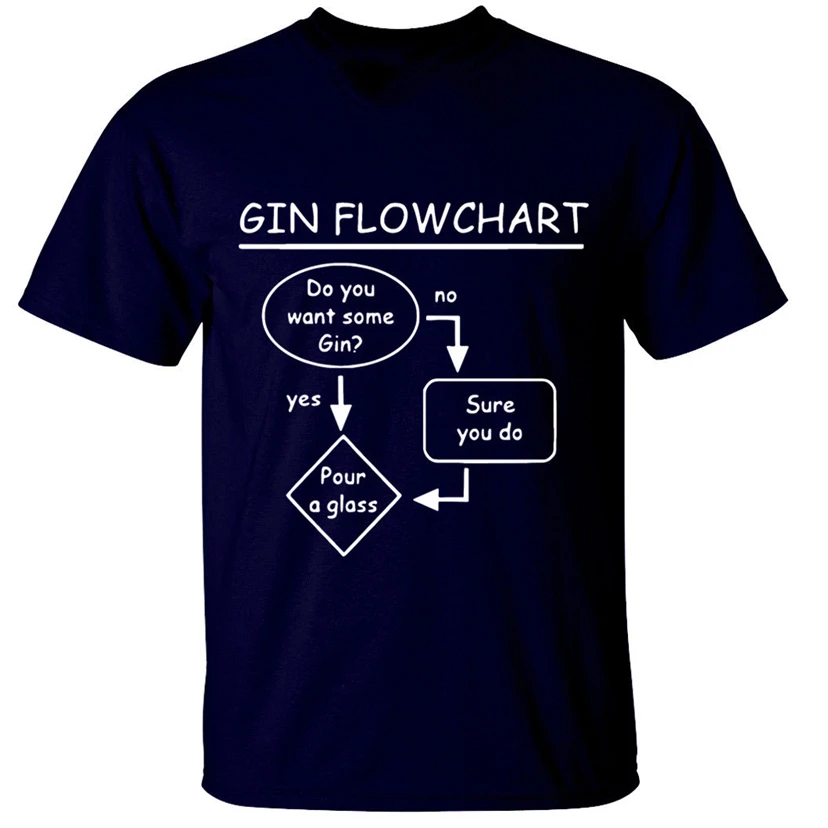Gin Flowchart Мужская футболка Веселая Lovers подарок идея Бесплатная доставка легкая |