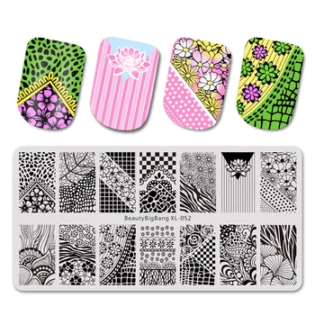 

BEAUTYBIGBANG Starry Nail Art Stamp Template Flower Plaid Rectangle Nail Stamping Plates Image Plate Stencil Nails Tool