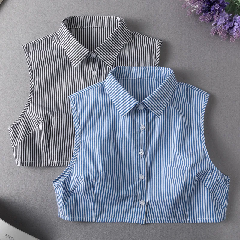 

Blue Striped Fake Collar for Women Shirt Detachable Collars Lapel Blouse Top Men False Collar Clothes Shirt Neckwear Accessory