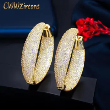 

CWWZircons Super Luxury Micro Pave Cubic Zirconia Stone Round Big Gold Hoop Earring for Women Fashion Dubai Bridal Jewelry CZ793