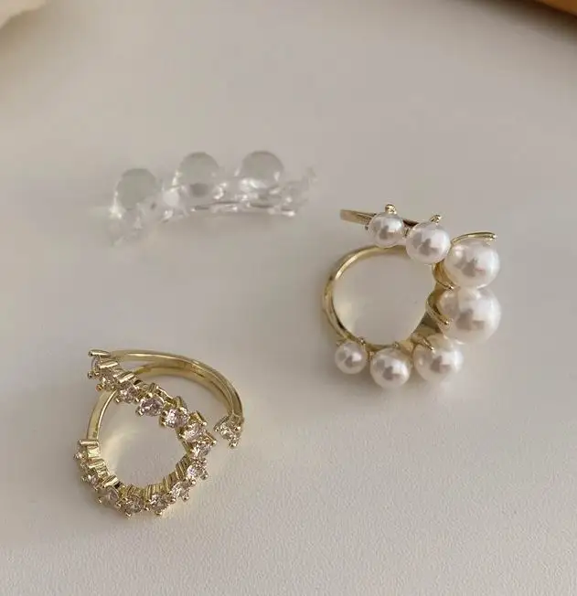 Adjustable Geometric Pearl Paved Rings For Women