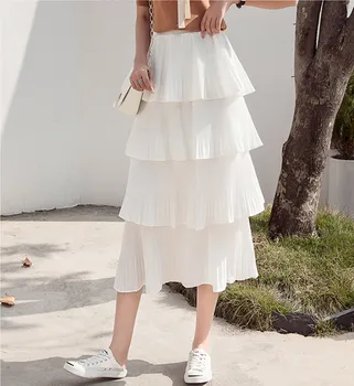 

Boho Skirt Women 2020 Fashion Summer Polka Dot Pleated Cake Long Skirt Bohemian White/Black Beach Skirts