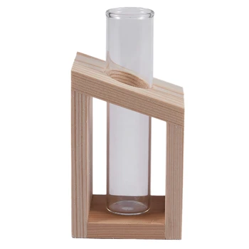 

Crystal Glass Test Tube Vase in Wooden Stand Flower Pots for Hydroponic Plants Home Garden Decoration