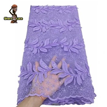 

African Lace Fabric 2020 Embroidery 3D French Lace With Sequins White Color Nigerian Tulle Lace Fabric For Party Dress