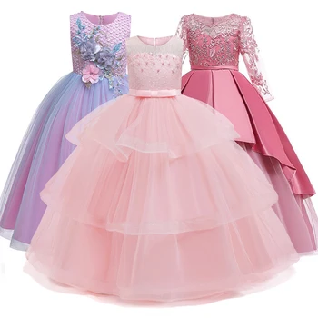

4-14Y Lace Teenagers Kids Girls Wedding Long Dress elegant Princess Party Pageant Christmas Formal Sleeveless Dress Clothes