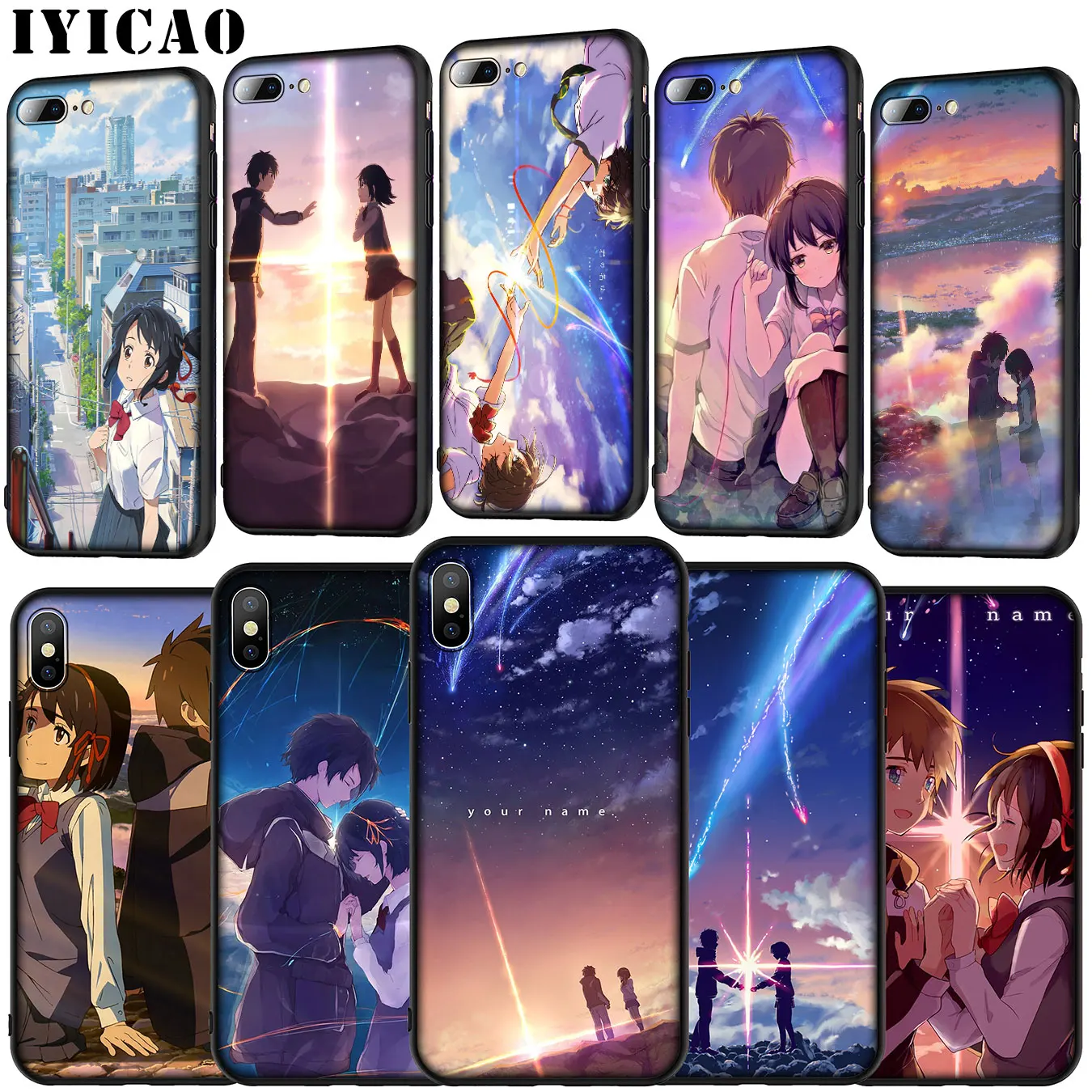 IYICAO Your Name Anime Soft Silicone Cover Case for iPhone 11 Pro XR X XS Max 6 6S 7 8 Plus 5 5S SE Black TPU Phone |