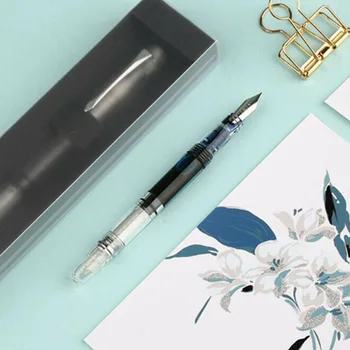 

School Fountain Pen Piston Penbbs 494 Calligraphy Handwriting Business Stationery Arts Office Transparent Smooth Ink Students