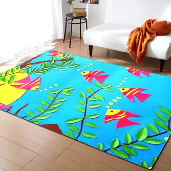 

Environmentally friendly marine fish salt carpet children's room 3D printed floor mats modern living room fashion decorative rug