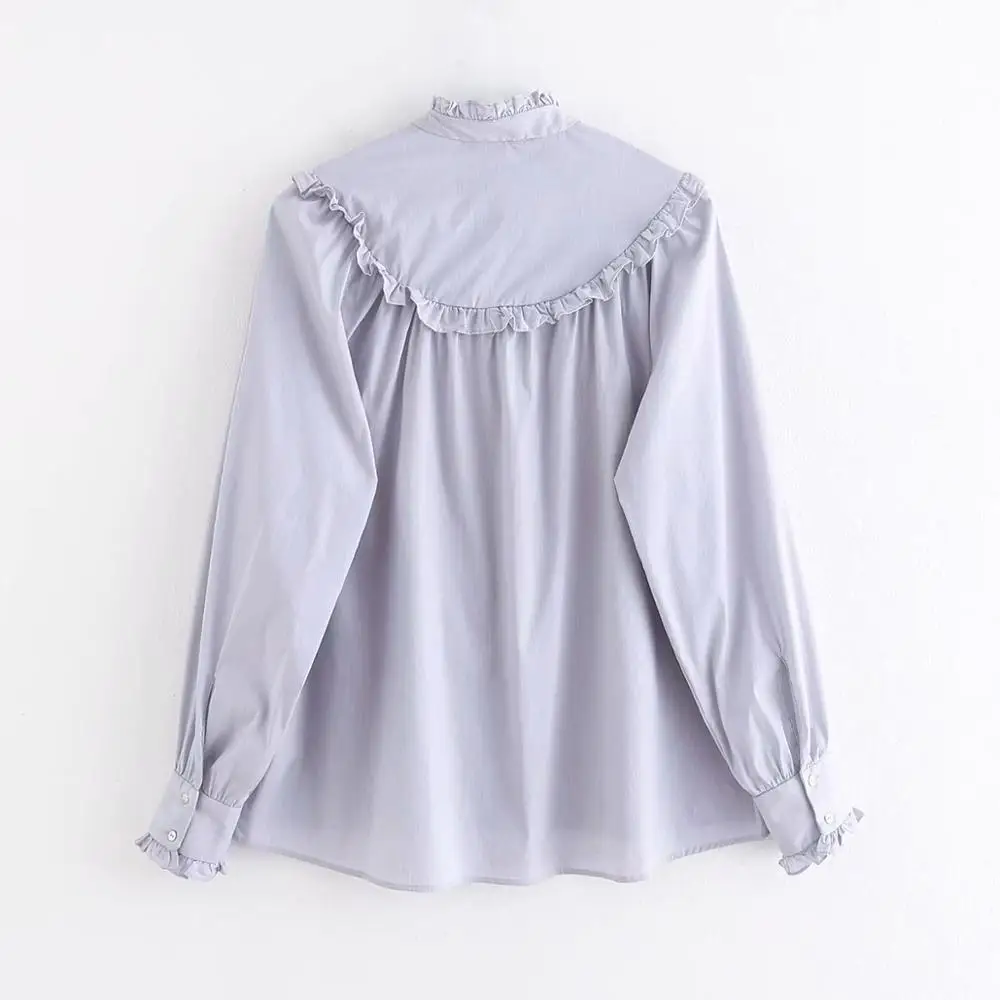  2020 women fashion agaric lace striped blouse retro women chic pleated stand collar shirts office f