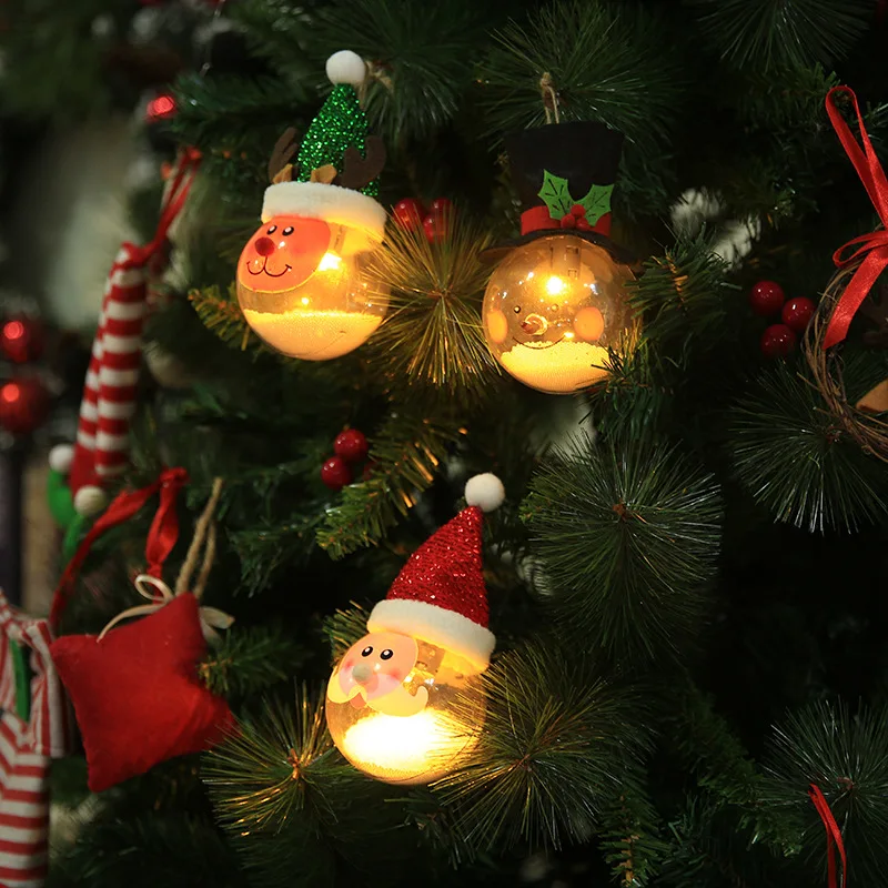 3Pcs Transparent Christmas LED Balls Light Santa Elk Ornament Xmas Tree Hanging Pendant Party Decoration Supplies | Дом и сад