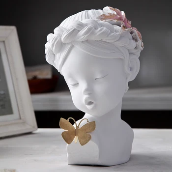 

Nordic Modern Resin Cute Girl Figurines Decoration Crafts Home Hotel Desktop Blue White Butterfly Girl Ornaments Wedding Gift