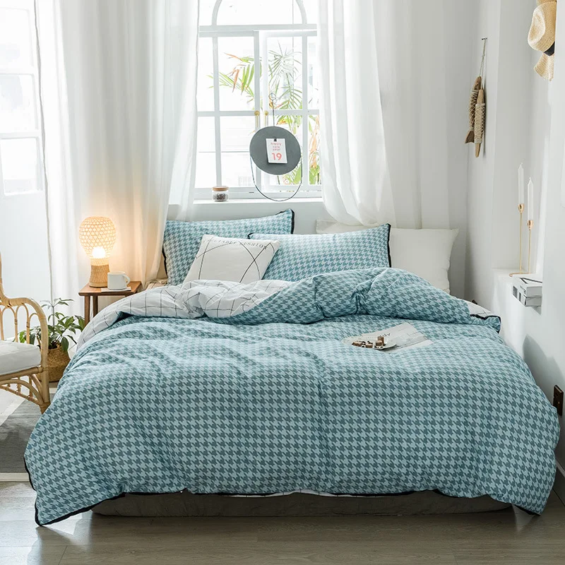 Plaid Современный короткий комплект постельного белья, простыня, геометрический плед, пододеяльник King size, набор, одинарное двойное постельное белье queen, пододеяльник - Цвет: Plaid