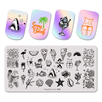 

ShopAnts Nail Stamping Plate Summer Ice Cream Shark Fruit Flamingo Shell Image Stainless Steel Stencil Nail Art Stamp Template