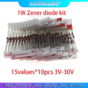 

150pcs 1W Zener diode kit DO-41 15values*10pcs 3V-30V component diy kit Steady pressure tube KIT