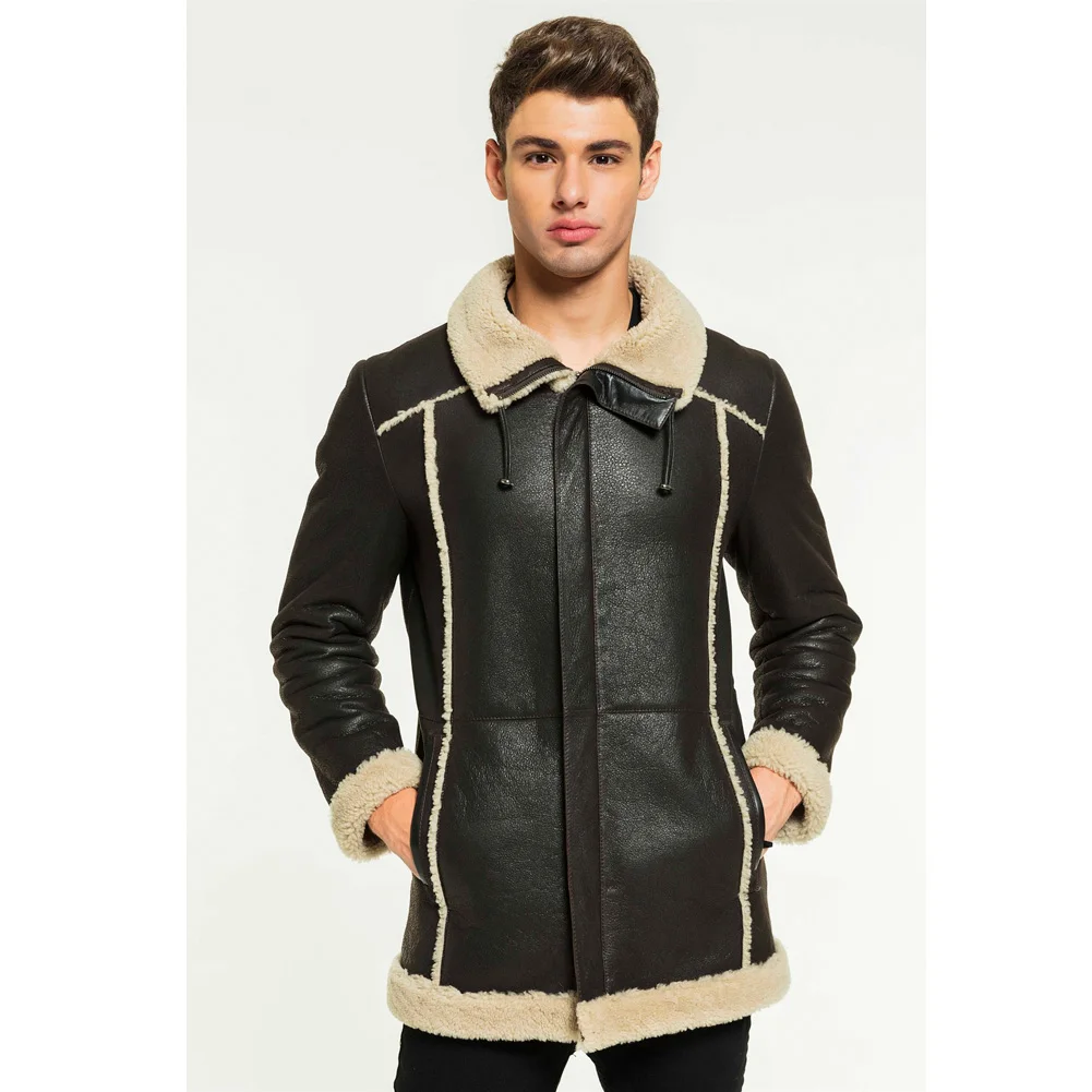 2019 New Mens Dark Coffee Shearling Jacket Turkey Casual Leather Jacket Thick Warm Mens Winter Coats