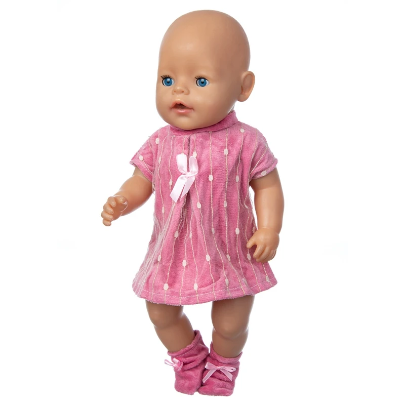 Doll Clothes Pink Dress + Coat + Socks Fit 17 inch 43cm Baby New Born