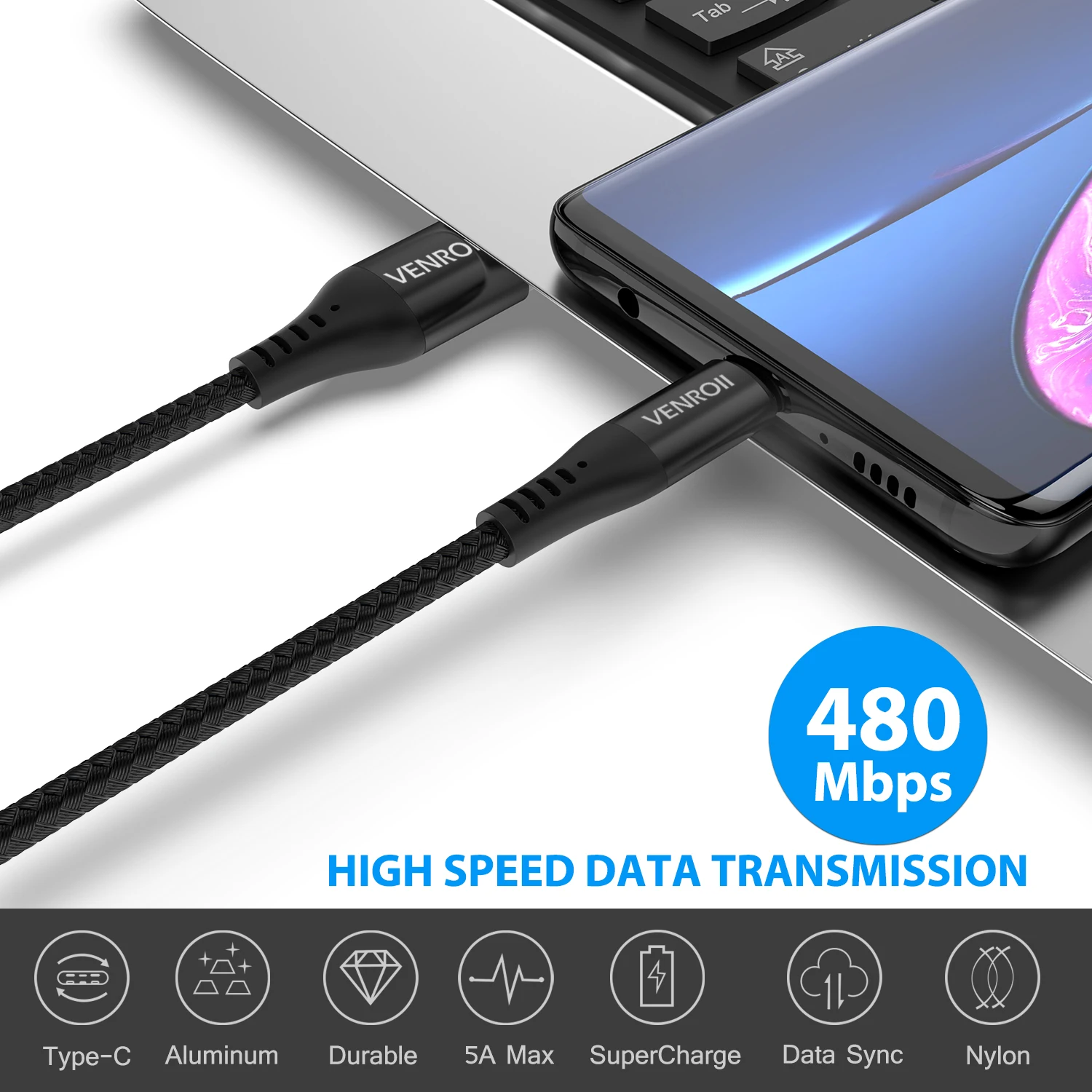 Venroii usb type C кабель SuperCharge для huawei P20 mate 10 20 30 P30 Pro Quick Charge 3,0 4,0 USB C кабель для Honor Nova 5 USBC