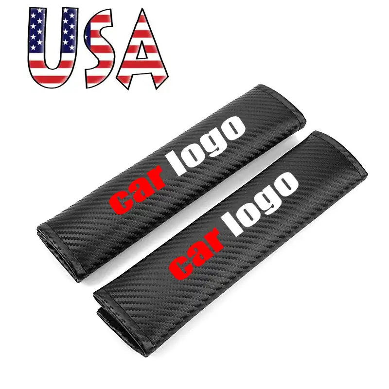 2Pack Car Seat Belt Cover Carbon Fiber Embroidered Car Logo Seat Belt Shoulder Strap Pads Cover to Protect Your Neck and Shoulder from Rubbing