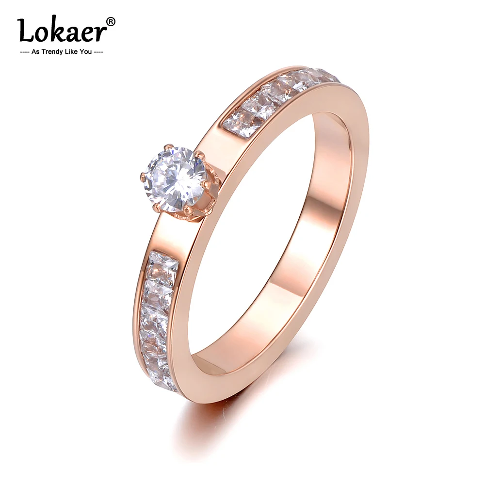 Кольцо Lokaer из нержавеющей стали блестящие стразы цвета розового золота с