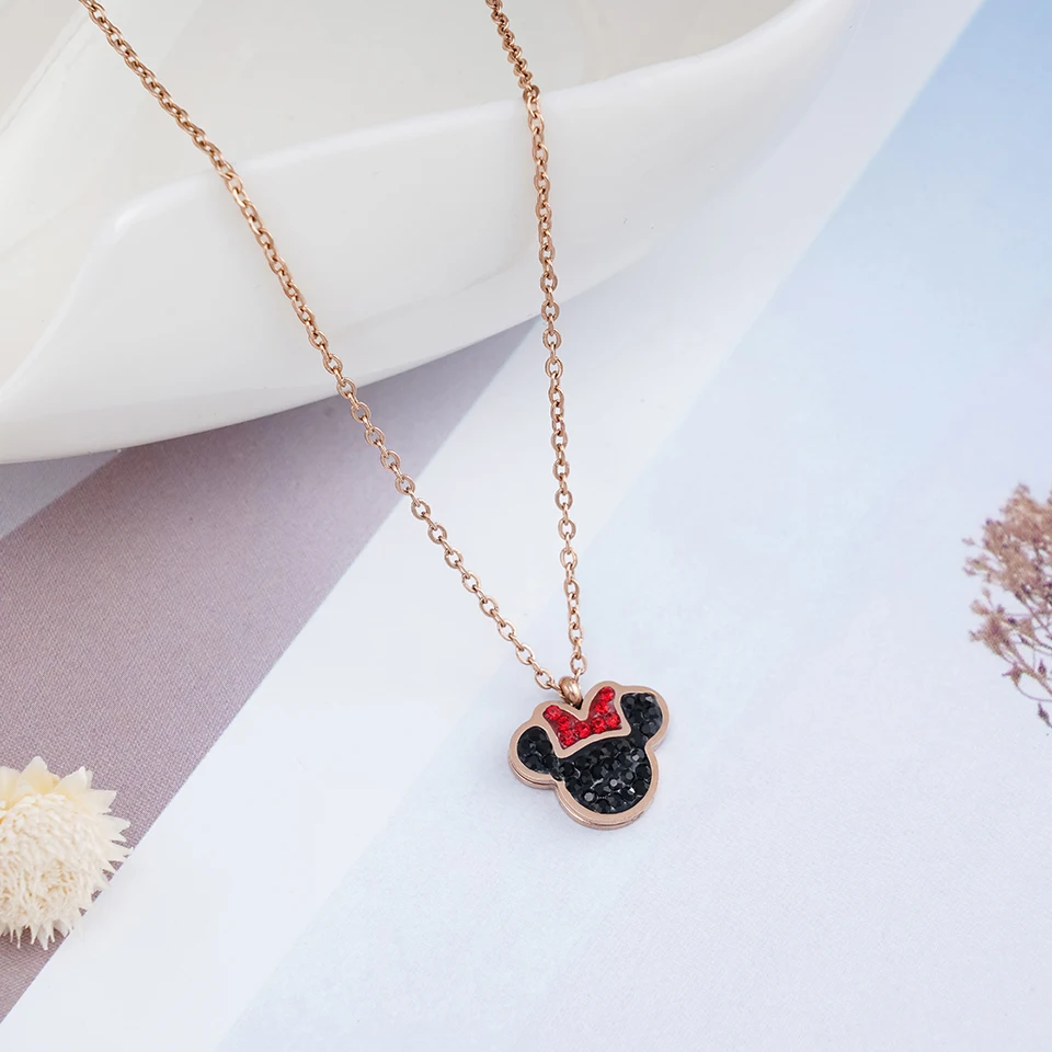 Подвеска мышь Минни ожерелье цепочка из титановой стали ожерелье инкрустированные натуральный циркон Модные женские ювелирные изделия подарок на день рождения