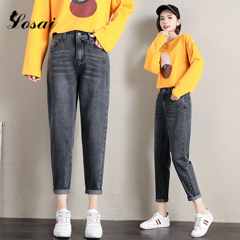 Koop 2019 Hoge Taille Plus Size Boyfriend Jeans voor Vrouwen Mom Jeans Vintage Enkellange Denim Jeans Harembroek