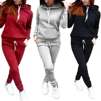 Solid Women Tracksuit Casual Hoodies Sweatshirt Pant Set Lounge Wear Sport Suit 2PCS Autumn Winter Clothes 1