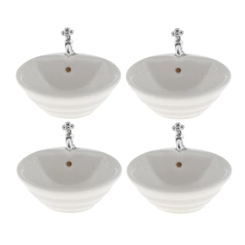

4pcs 1/12 Miniature White Wash Basin Sink for Dollhouse Bathroom Model Accessory