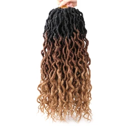 Goddess Locs Water Wave Faux Locs Crochet Hair Curly Ends 18 Inch Natural Soft DreadLocks Hair Extensions Black Ombre Brown