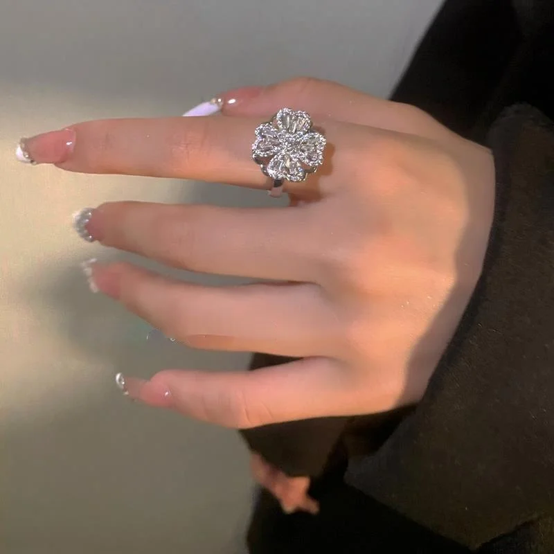 Ring Clover Lucky Guardian Jewelry Light Luxury Full Diamond Flower Rings Opening Fashion Personality Rotating Niche Design | Украшения и