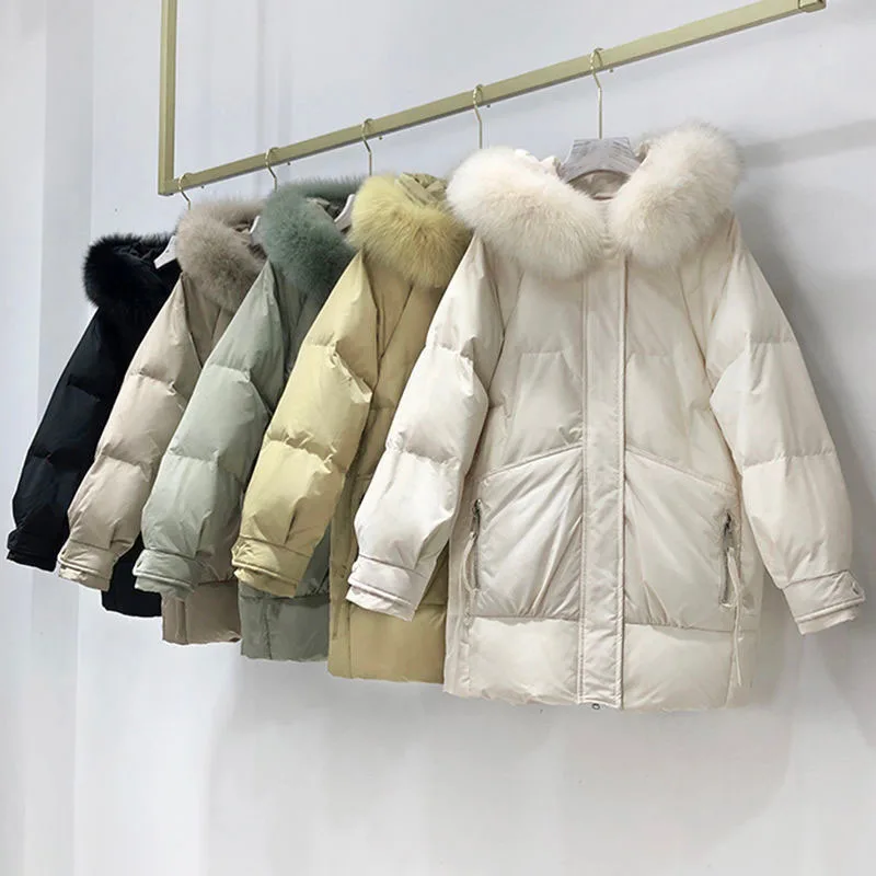 Outerwear Winter Warm Hooded Fashion Fur collar