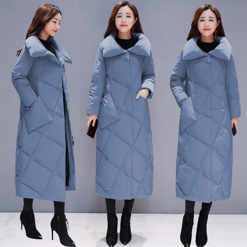 

2018 Winter New Style Fashion Warm Thick Slim Fit Slimming Mid-length Cotton Coat Solid Color Trend