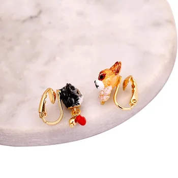 

2020 Europe French enamel dog stud earrings brand original cute delicate clip earrings for women girl gift