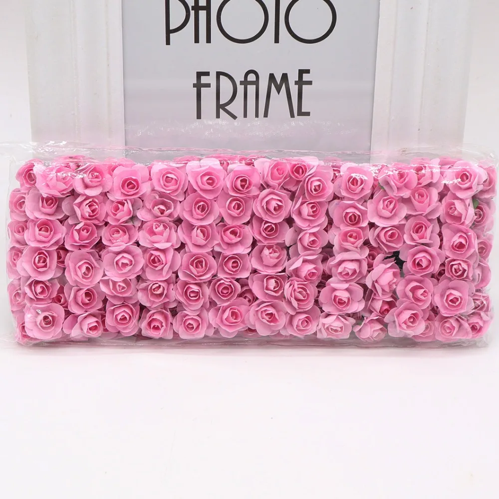 144 шт./лот, 1,5 см, искусственные маленькие бумажные розы ручной работы, вечерние принадлежности, свадебные украшения для автомобиля, искусственные цветы