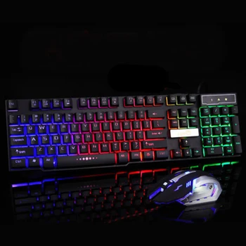 

USB Wired PC Rainbow Gaming Keyboard Mouse Colorful Crack LED Illuminated Backlit 104 Keys Computer Gamer