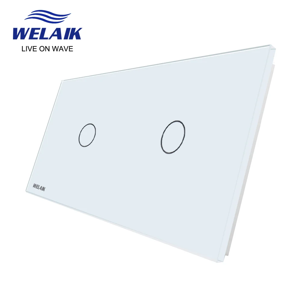 EU 2Frame 151*80mm 1Gang LED Light Wall Touch Switch White Crystal Tempered Glass Panel Only DIY Parts A2911W1 smart wall switch wall touch switch socket light switch cover switch glass panel